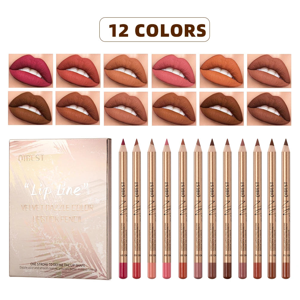 QiBest 12-Color Matte Waterproof Lip Liner Pencil Set