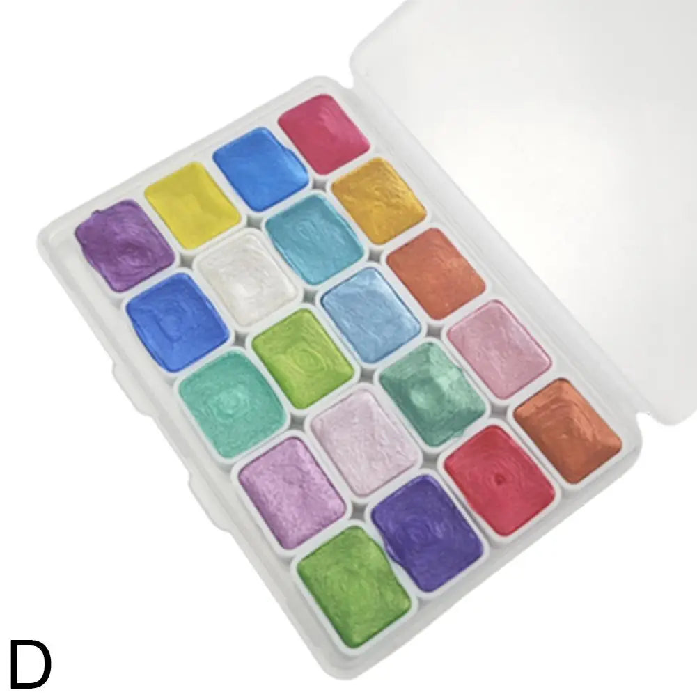 20-Color Pearl Metallic Watercolor Paint Set – Portable Case