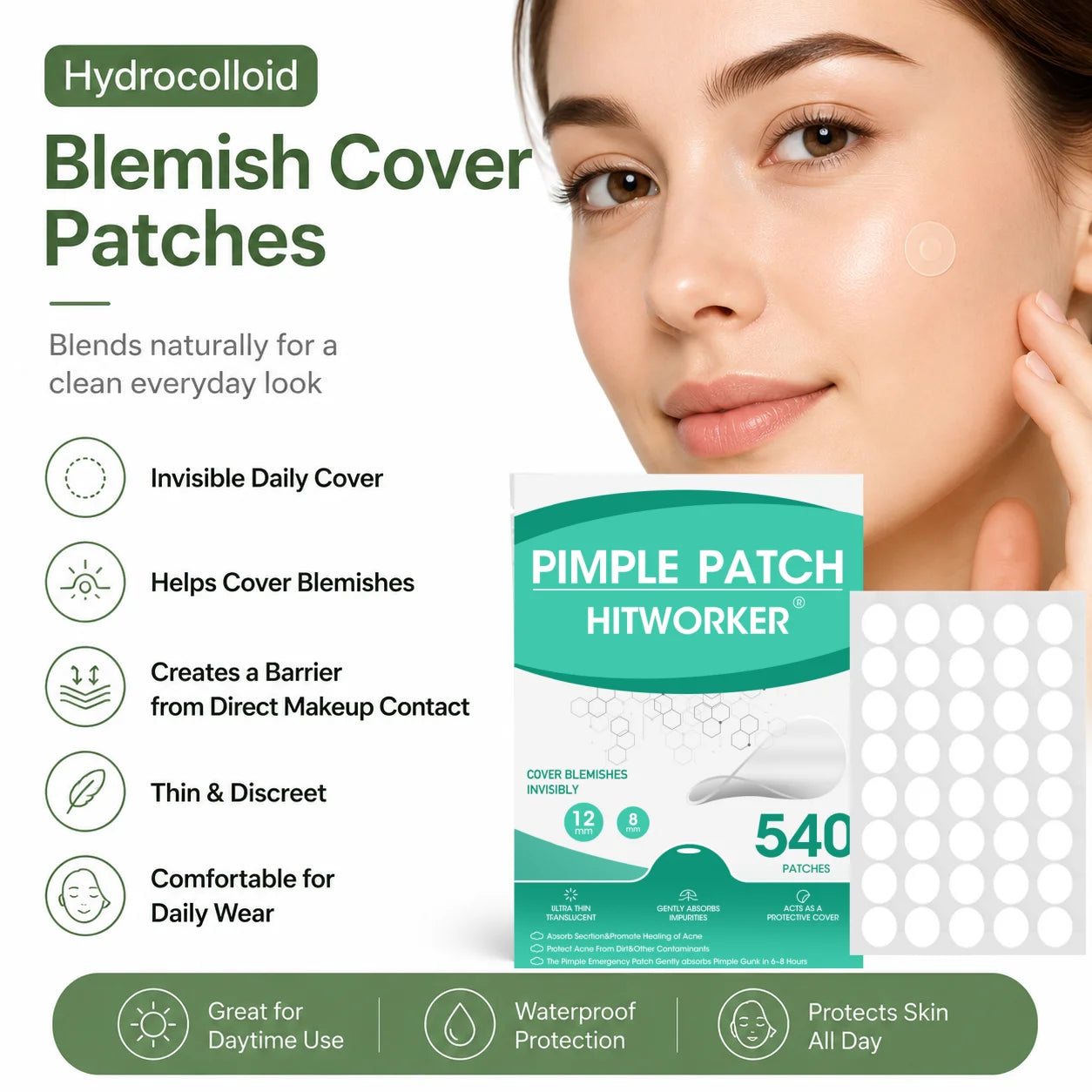 Water gel acne patch, invisible day and night, thin edge design, easy to tear and apply, daily facial care patch Oasis Select