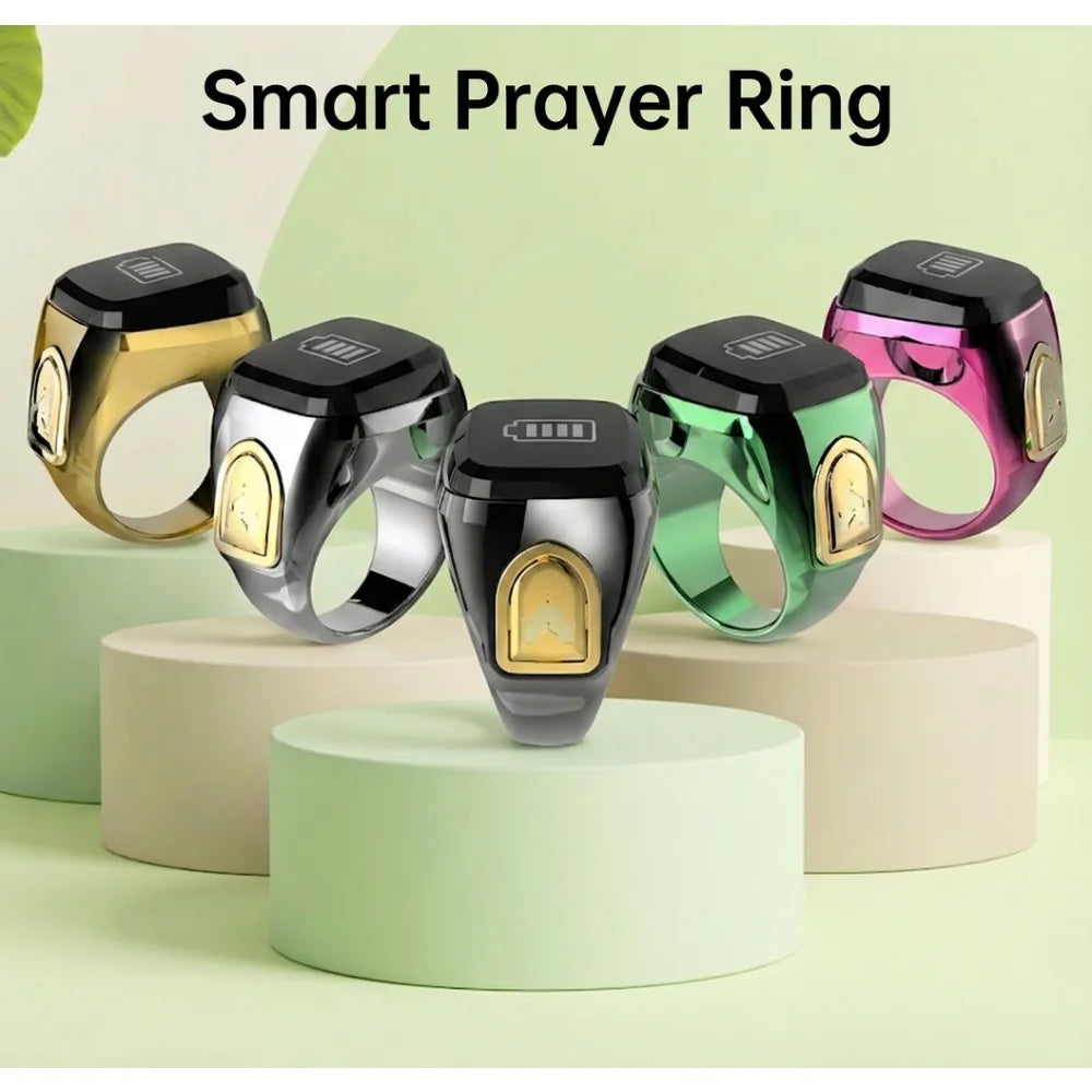 Smart APP Prayer Ring Counter Prayer Time Vibration Reminder,Portable Wearable Smart Tasbih Muslims Zikr Prayer Ring USB Charge Oasis Select