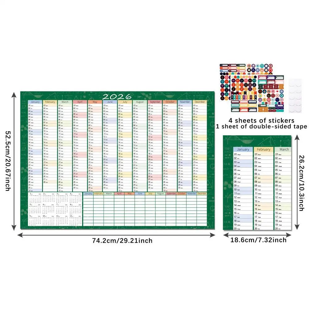 2026 Year Calendar Goal Setting Schedule Tracking Large Year Wall Calendar 2026 for Study Dorm Living Room Bedroom Apartment Oasis Select Green