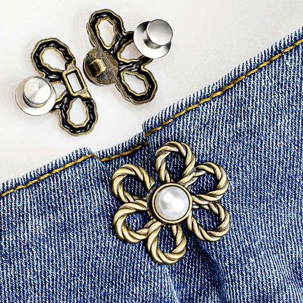 No-Sew Adjustable Waist Clip Button – Flower Buckle for Pants
