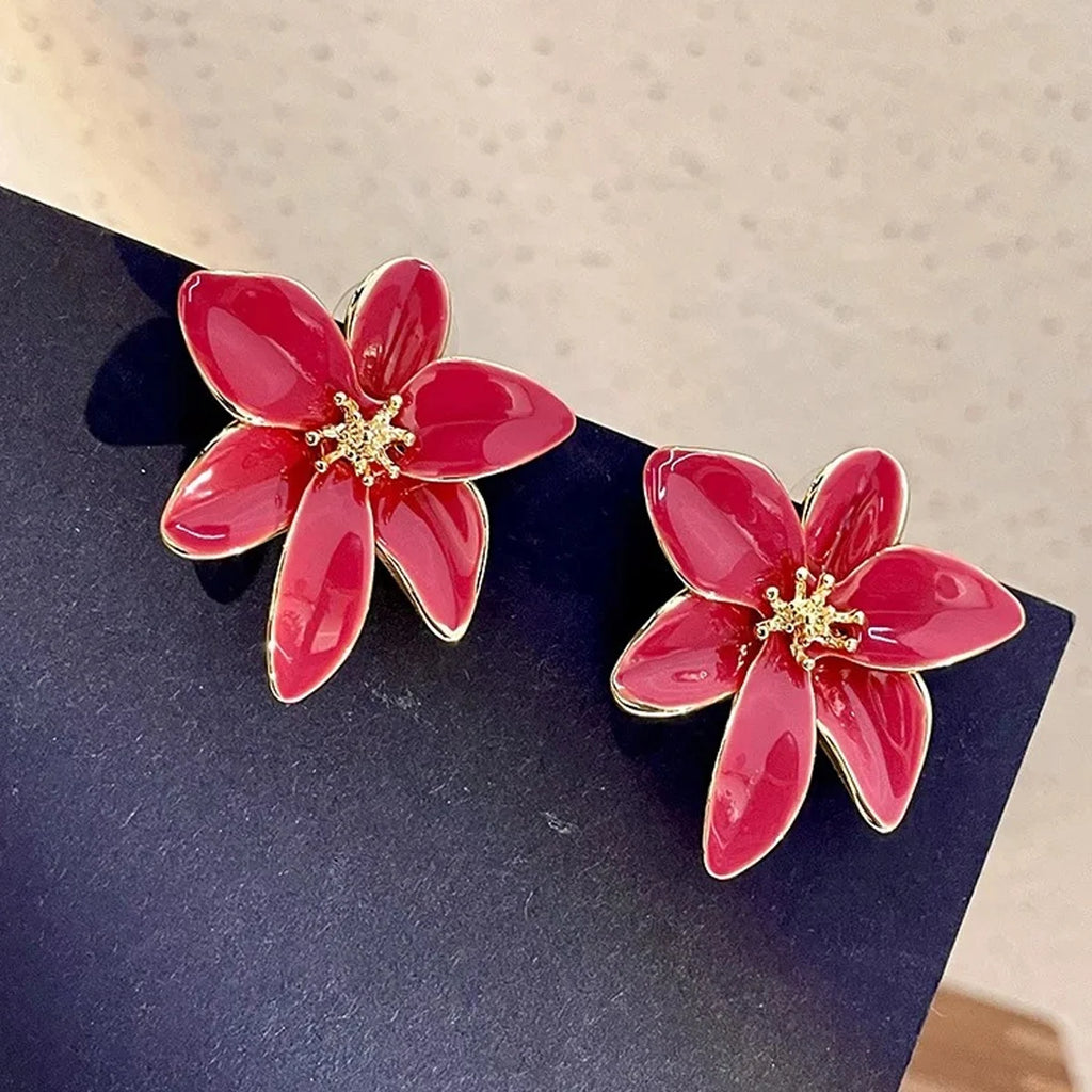 Metal Flower Drops Oil Earrings European American Style Personality Fashion Stud Earrings Ms Girl Travel Wedding Accessories Oasis Select