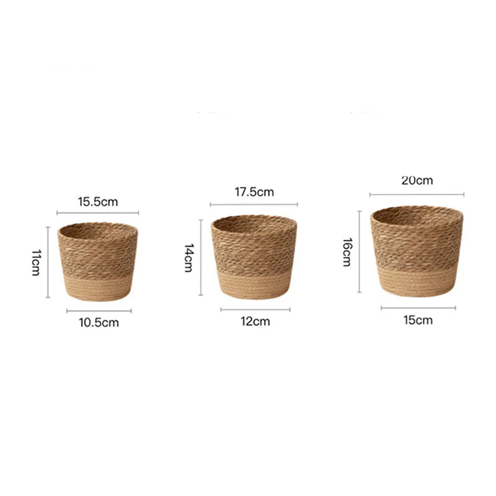 Straw Weaving Flower Plant Pot Rattan Flowerpot Storage Basket Handwoven Straw Plant Basket With Leak-Proof Liner Home Decor Oasis Select
