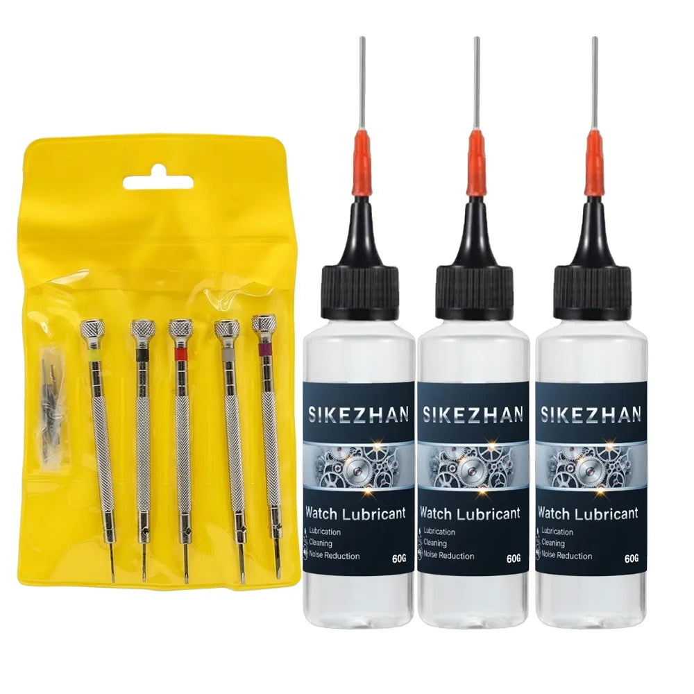5Pcs Watch Repair Tool Kit & Precision Mechanical Watch Lubricant Oil Professional Clock Maintenance Set For Watchmakers DIY Fix Oasis Select 180ml-CZ485-8PCS