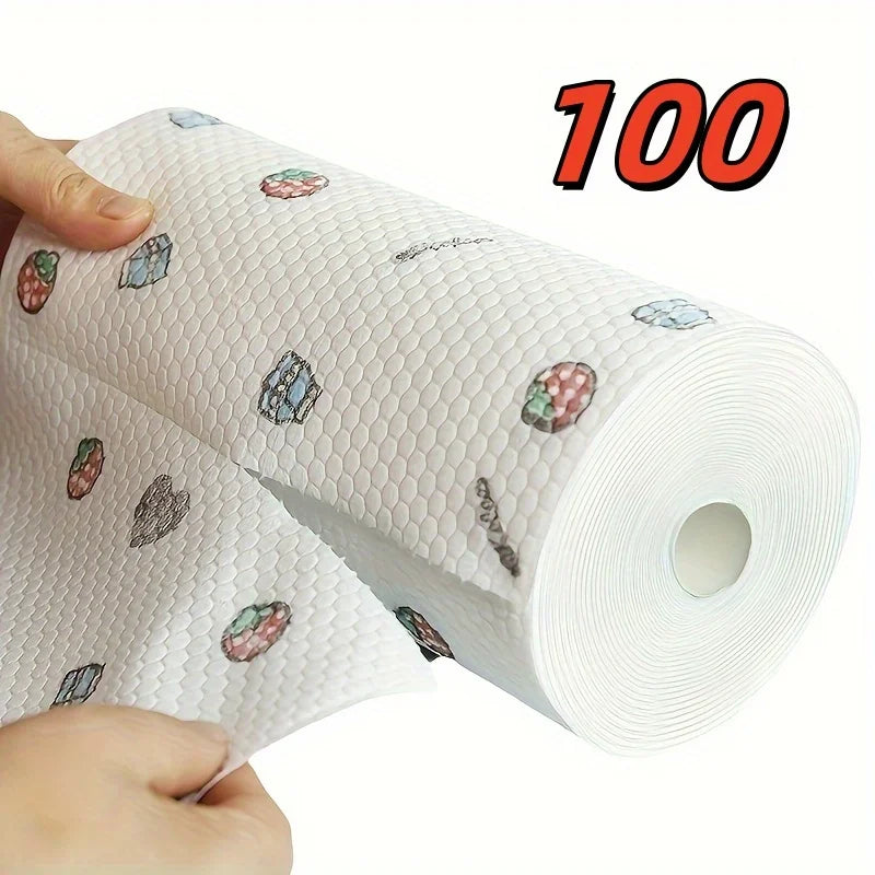 50 100pcs/roll Dishcloth Absorbent Thickened Kitchen Paper Dry Wet Use Non Greasy Random Pattern for Sink Cleaning Dishwashing Oasis Select 100pcs 1 roll Random pattern