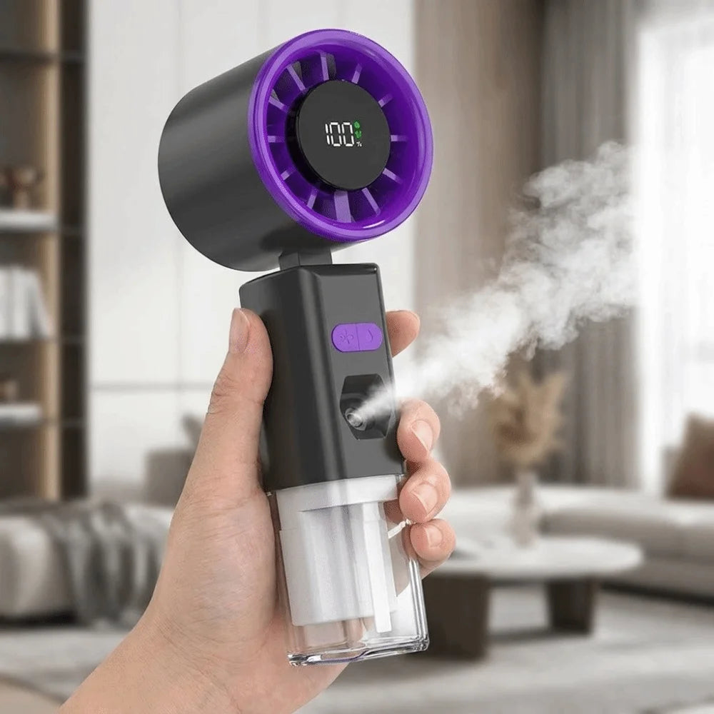 Portable Handheld Spray Fan USB Rechargeable High-speed Water Spray Mist Fan Strong Wind Fine Mist Function Foldable Small Fan Oasis Select
