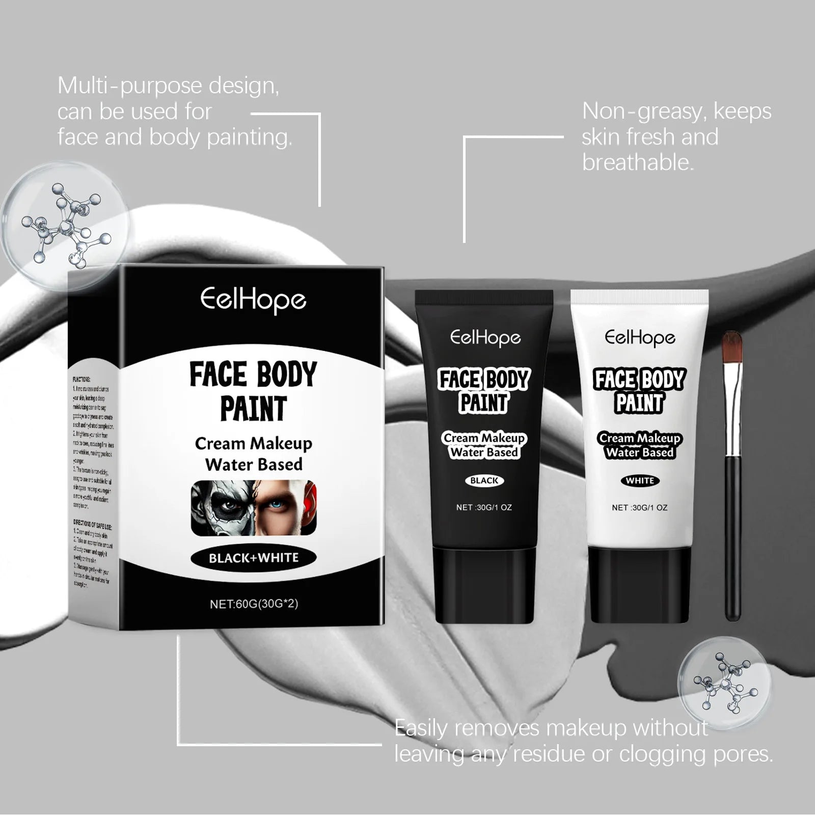 Halloween Black & White Face Paint Cream – Clown Cosplay Makeup Halloween Face Paint Oasis Select