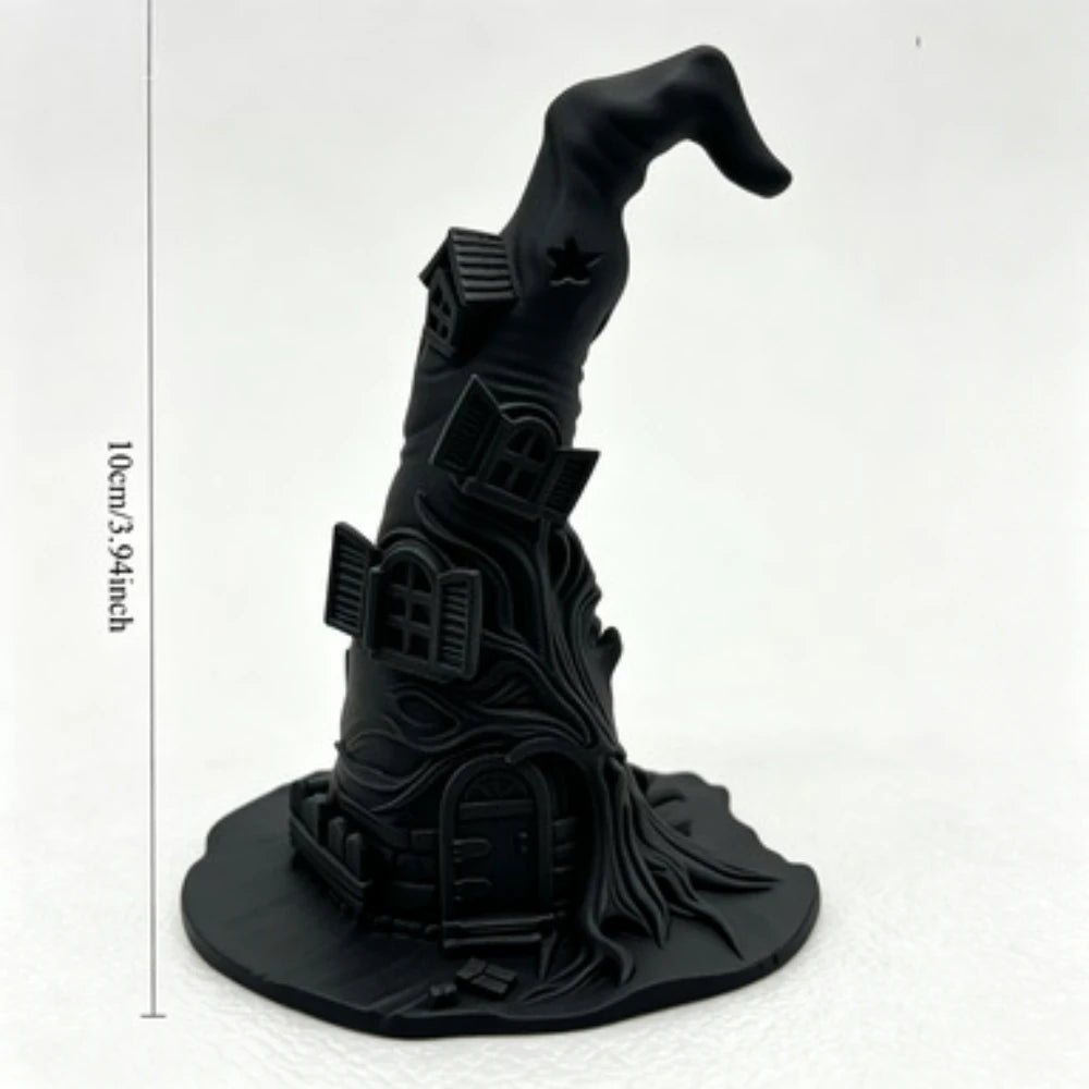 Witch Hat Shaped House Sculpture Desktop Storage Rack Halloween Spooky Cabin Figurine Bedroom Entryway Table Decor Holiday Gifts Oasis Select black 10cm
