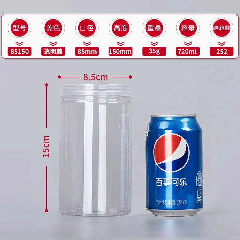 1PC Plastic Packing Bottle PET Clear Empty Seal Bottle Circular Bucket Storage Biscuit Jar Food Grade Sealed Cans Tank Container Oasis Select T-720ml