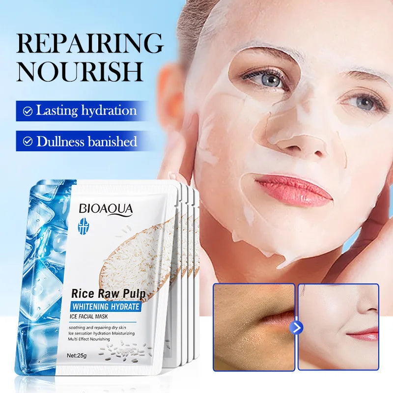 BIOAQUA Rice Raw Pulp Face Mask 5-Pack – Hydrating & Brightening Hydrating Sheet Mask Oasis Select