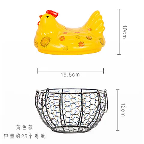 Ceramic Egg Baskets Fruit Baskets Sundries Blue Ceramic Kitchen Shelves Creative Storage Iron Woven Baskets Ironwork Storage Oasis Select M yellow