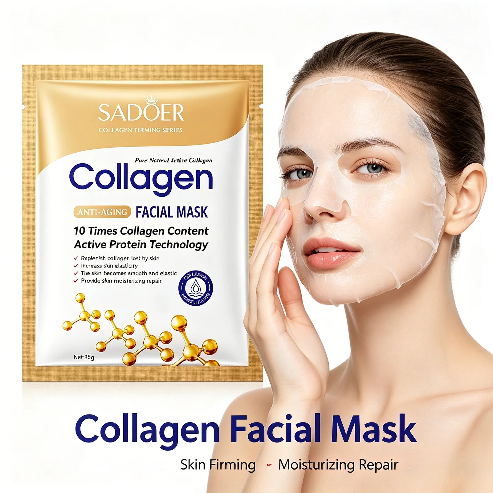 5/10Pcs SADOER Collagen Facial Mask Hydrating Firming Glowing Nourishing Soft Skin Care Sheet Mask Oasis Select