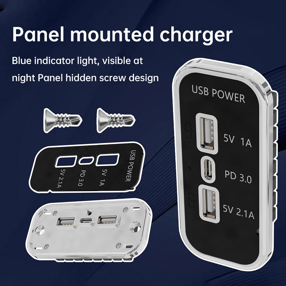 Quick Charger PD Dual USB Panel Car Charger Socket 3.1A 12V/24V USB Charger Outlet Power Adapter for Camper Caravan Accessories Oasis Select Default Title