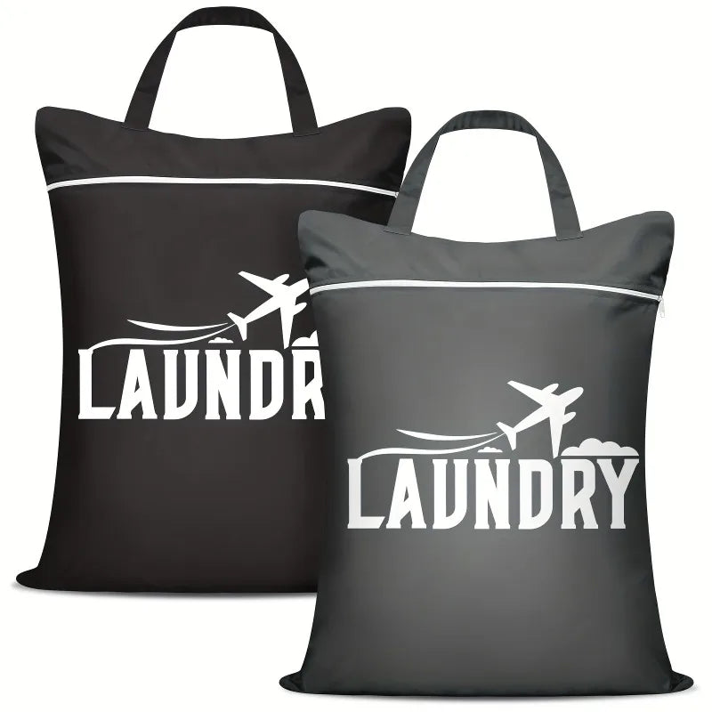 2pcs Large Washable Travel Laundry Bags, Suitable for Diapers, Dirty Clothes, Swimwear, Gym, College Dorm Dry and Wet Bags Oasis Select black grey