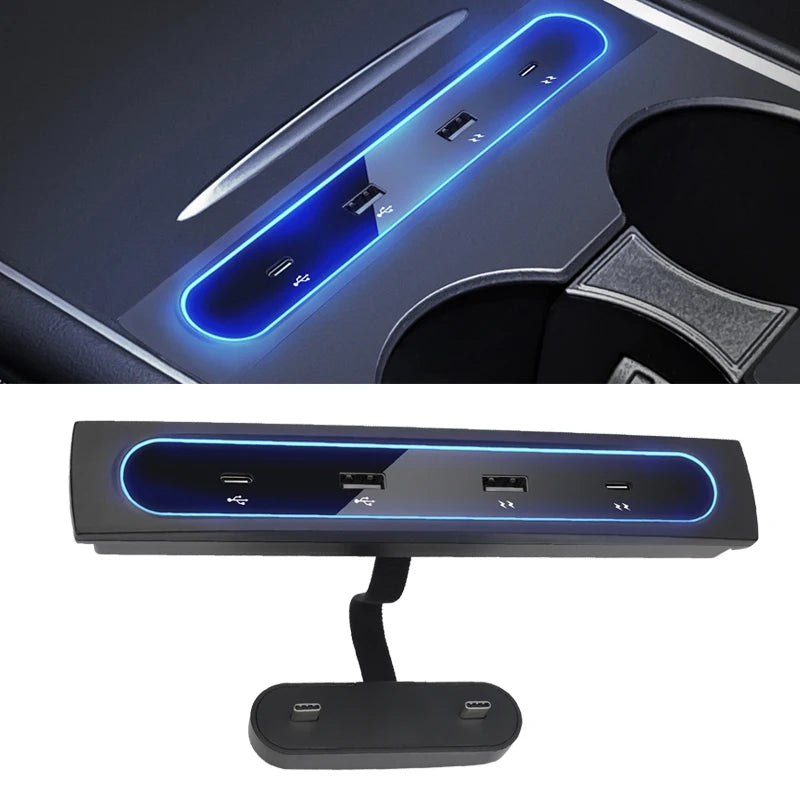 For Tesla Model 3 Y 2021 2022 27W Quick Charger USB Shunt Hub Intelligent Docking Station Car Adapter Powered Splitter Extension Oasis Select