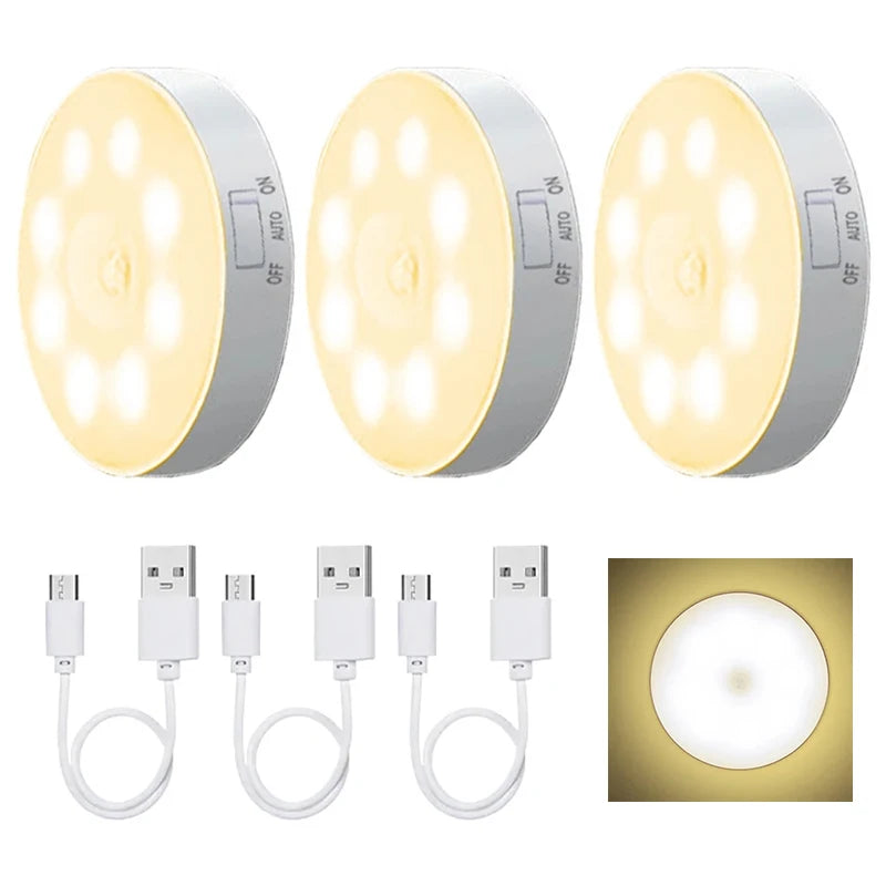 Motion Sensor LED Night Light USB Rechargeable 3-Pack