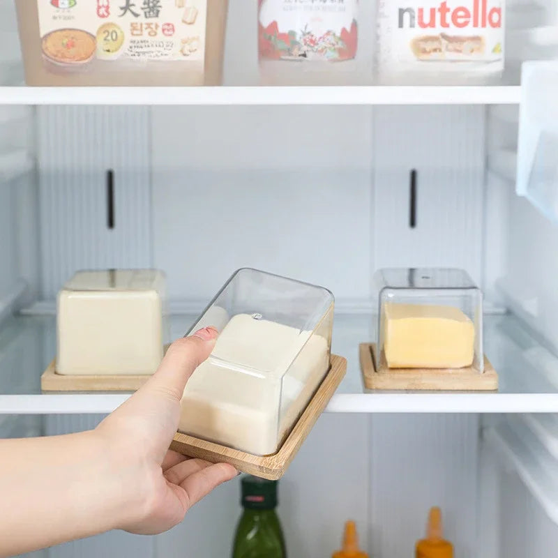 Nordic Countertop Bamboo Butter Dish Plate with Transparent Acrylic Lid Kitchen Storage Butter Container Box Butter Tableware Oasis Select