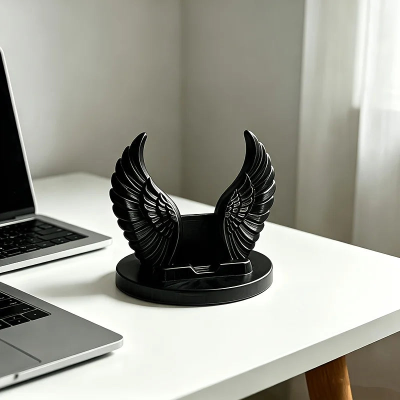 Angel Wings Phone Stand 3D Printed Wing Shaped Cell Phones Holder Ornaments Elegant Desk Decor for Office Bedroom & Coffee Table Oasis Select Wing bracket black