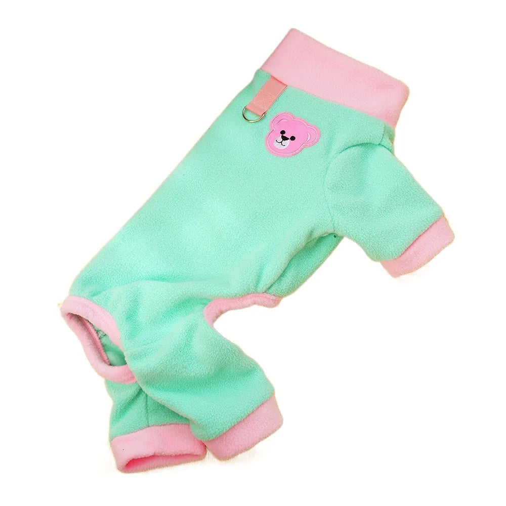 Bear Pattern Plush Dog Jumpsuit | Warm 4-Leg Pet Pajamas Dog Jumpsuit Oasis Select Green XXXL
