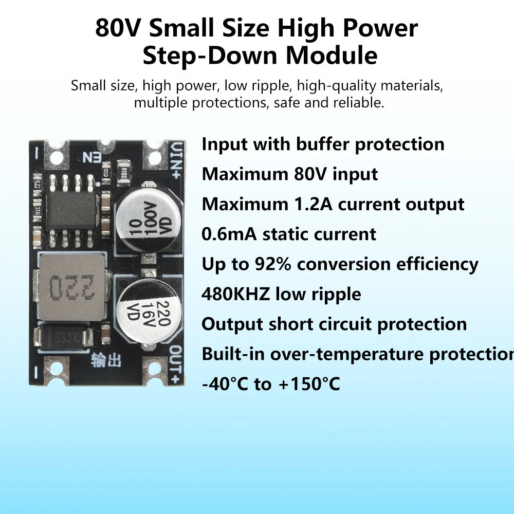 DC-DC Step down Module 1.2A Buck Converter Power Supply Voltage Regulator 6-80V Input 3.3V 5V 12V Output for Electronics Oasis Select