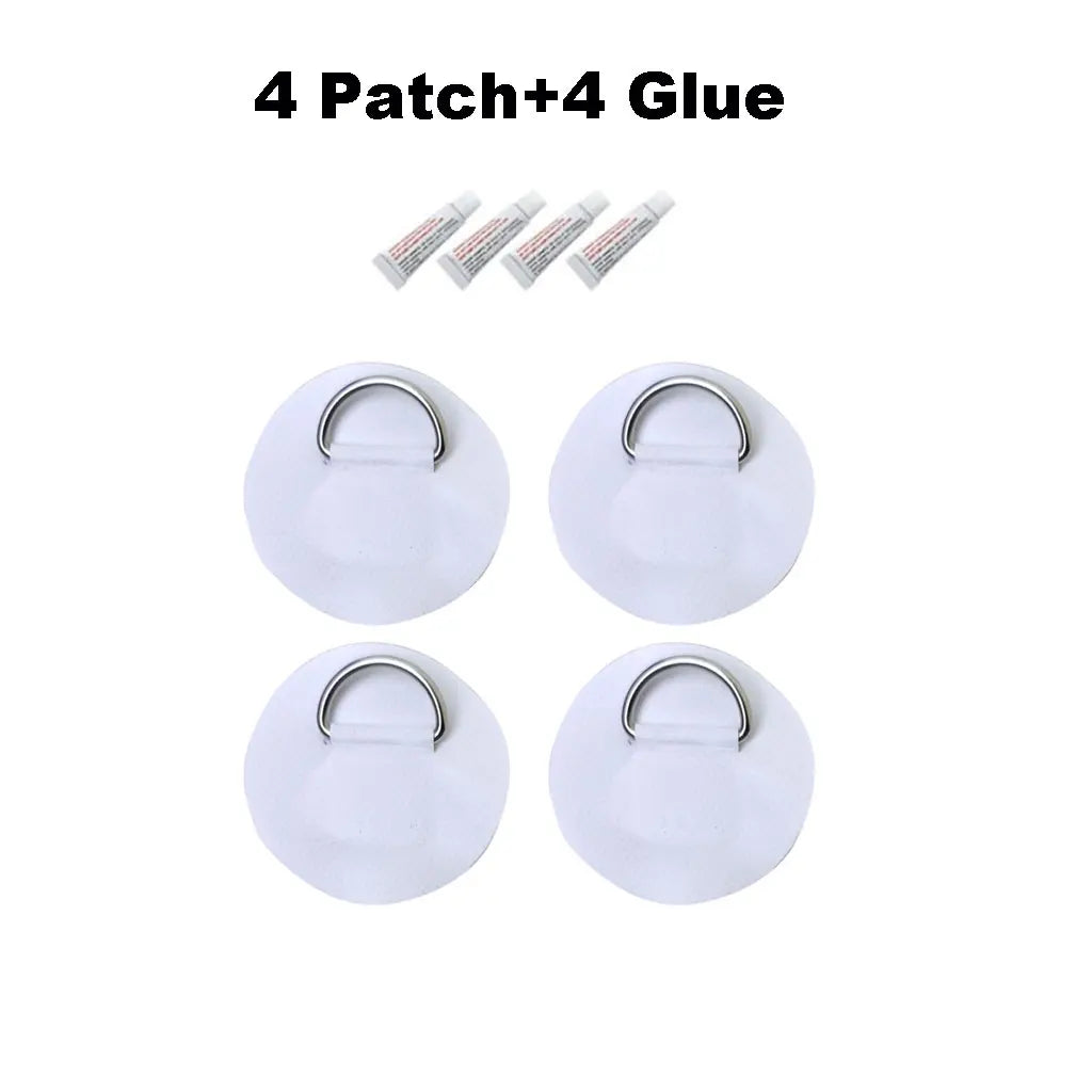 6.5CM D-Ring Patch for Inflatable Boat Kayak Dinghy SUP D-Ring PVC Patch Stand-Up Paddleboard Canoe Rafting Rope Ring Patch Oasis Select 4 White 4 glue