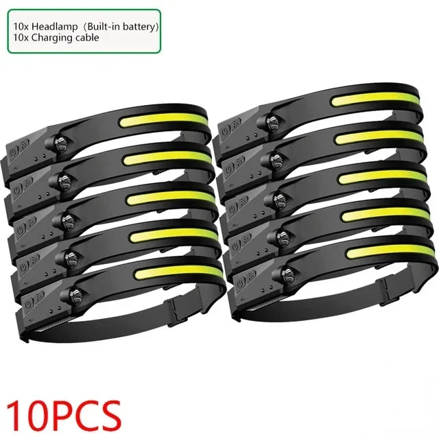 KDULIT 1~20Pack LED Sensor Headlamp Built-in Battery USB Rechargeable Waterproof Head Torch Outdoor Camping Fishing Headlight Oasis Select 10pcs