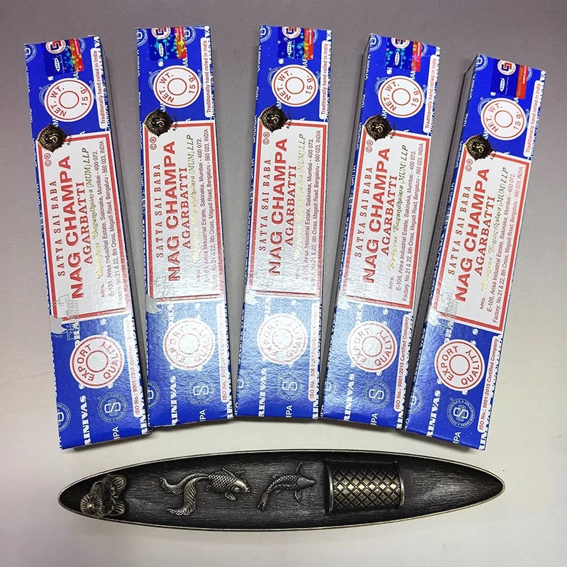 5Boxes Satya NAG Champa Incense Sticks with 1pc Boat Old Men Fishing Incense Holder, for Yoga Meditation ，Home Fragrance Decor Oasis Select C 5box NAG
