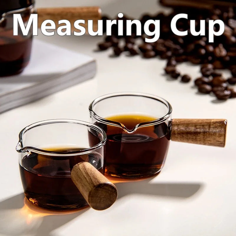 50/75ml Espresso Measuring Cup with Wood Handle Glass Single Mouth Mini Milk Jug Multi-function for Household Coffee Supplies Oasis Select