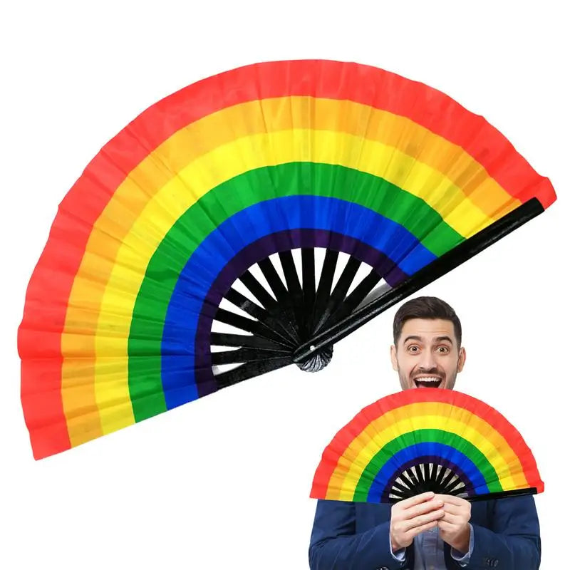 Rainbow Fan Rainbow Rave Hand Fan Rainbow Hand Held Folding Fan Chinese and Japanese Handheld Fan Dancing Fan Fold Hand Fan Oasis Select