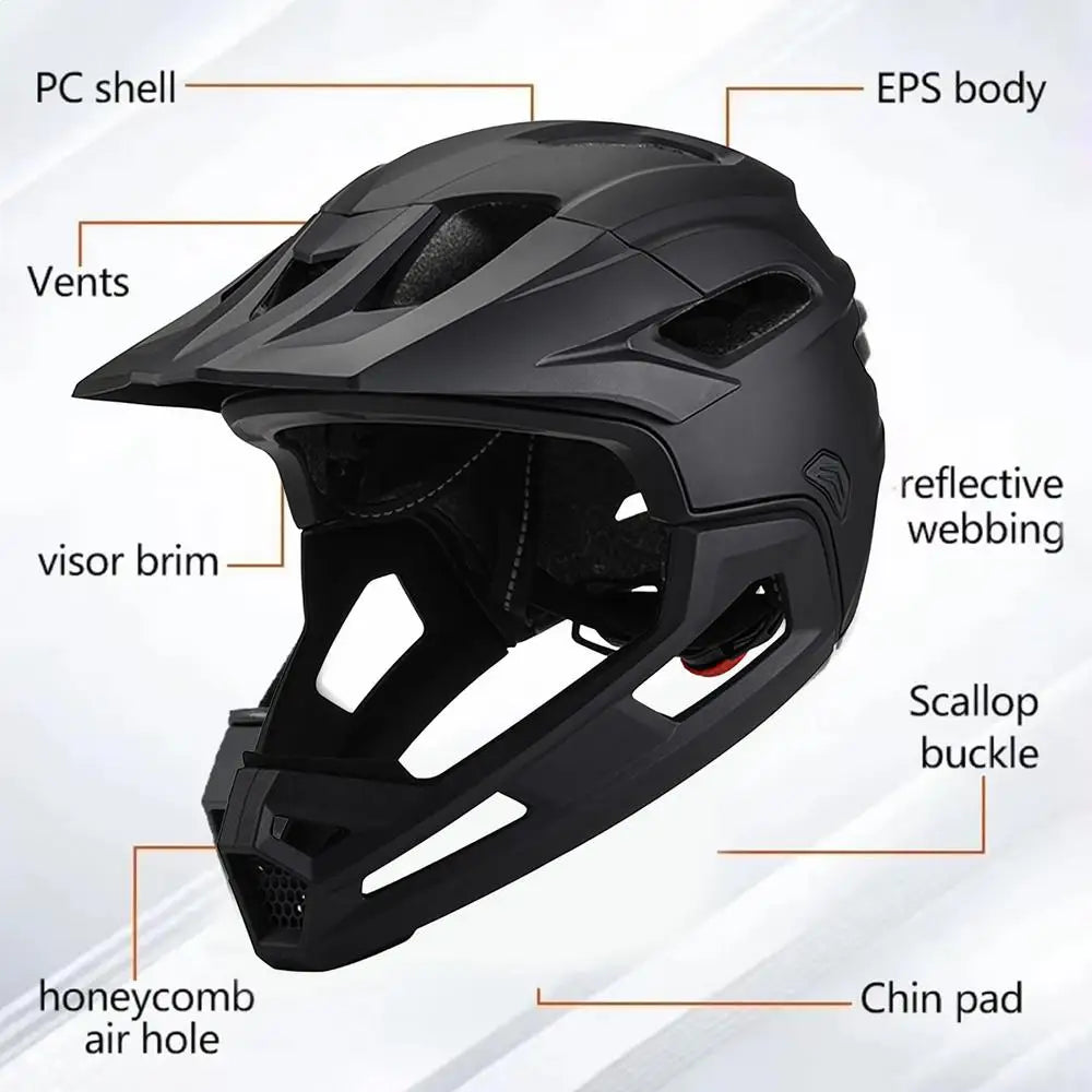 Bike Helmet Bicycle Mountain Bike Helmet Full Face Detachable One-piece Motorcycle Riding Safety Helmet Head Protection Oasis Select Black