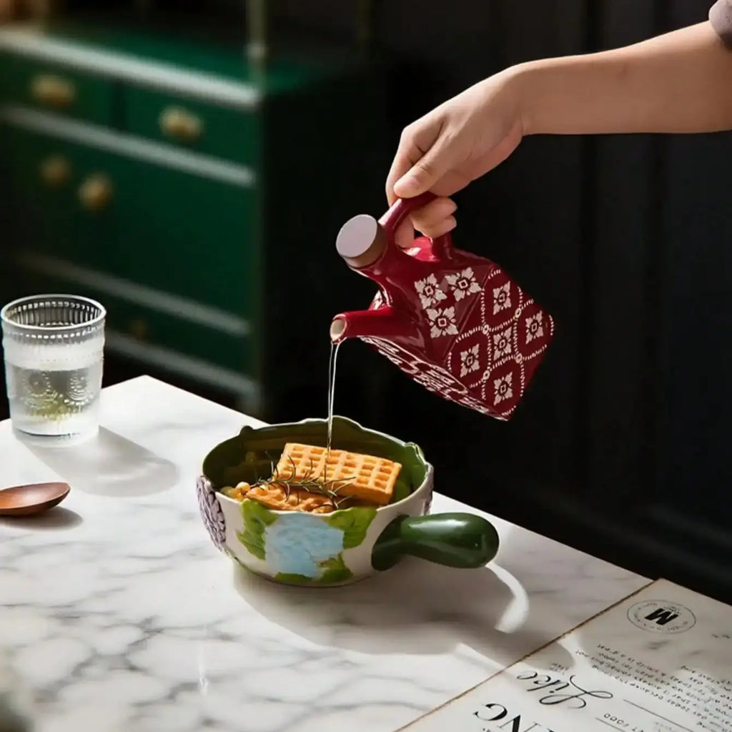 American Oil Pot Household Style Ceramic Bottle Chili Bottle Soy Sauce Vinegar Olive Oil Storage Container Kitchen Accessories Oasis Select