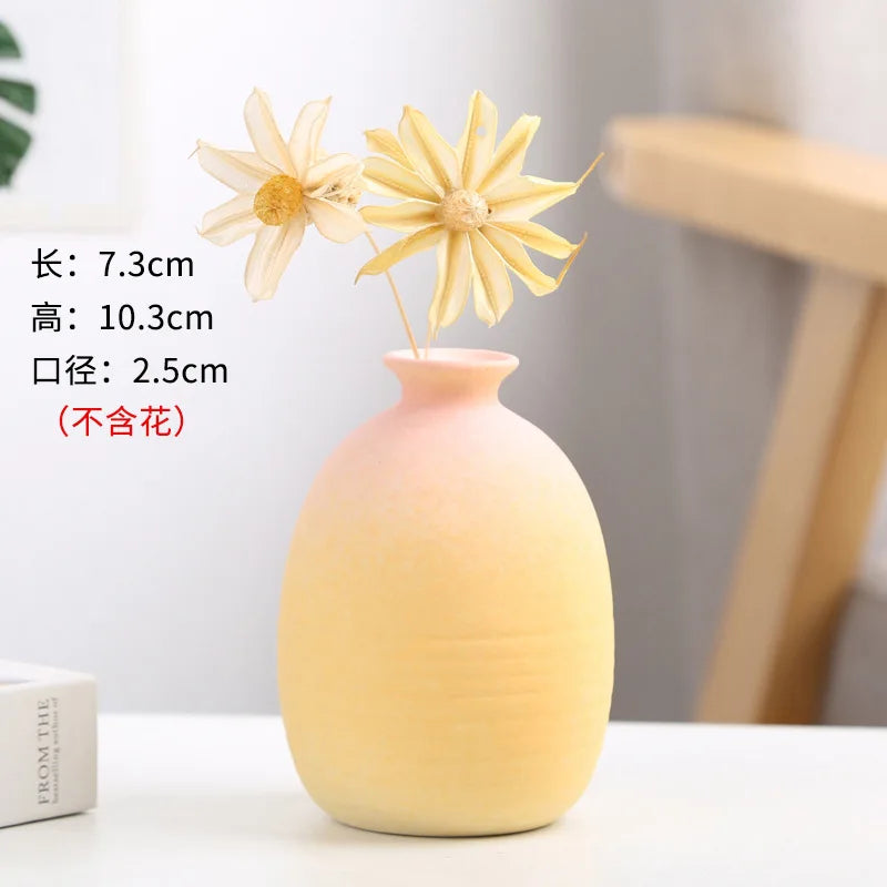 Frosted Gradient Mini Ceramic Vase Flower Arrangement Light Luxury Garden Home Dry Flower Living Room Table Decoration Oasis Select C powder