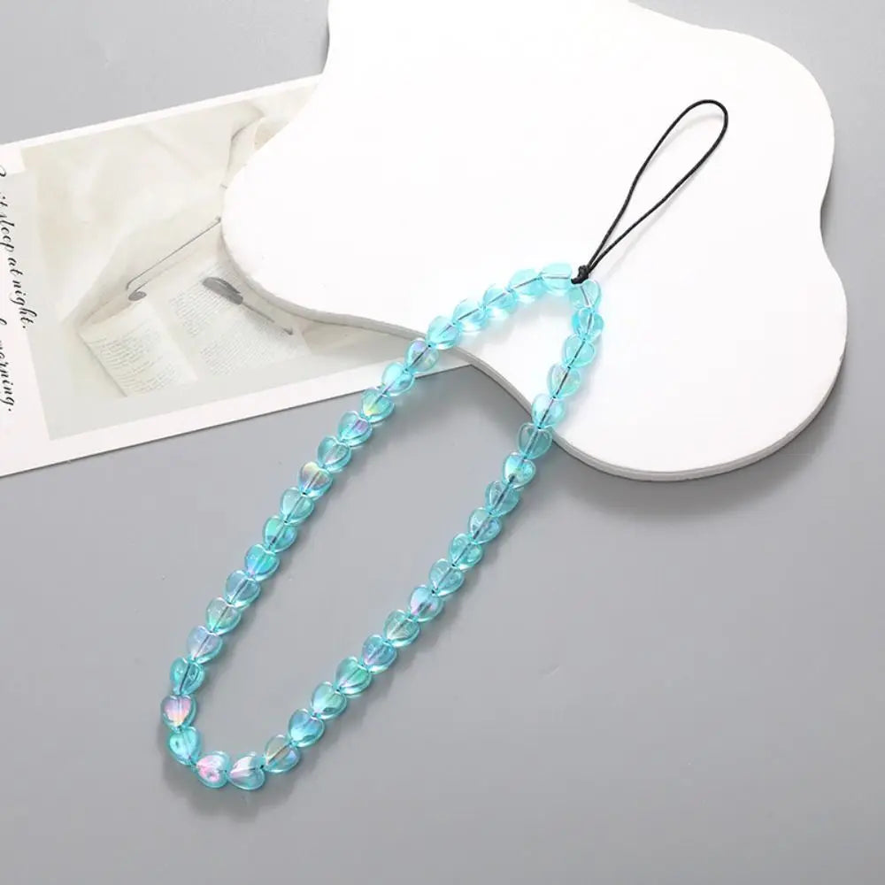 Cute Star Beaded Phone Chain Acrylic Beaded Korea Phone Pendant Lovely Coloful Anti-Lost Phone Chain Hanging Jewelry Girl Gift Oasis Select blue-heart