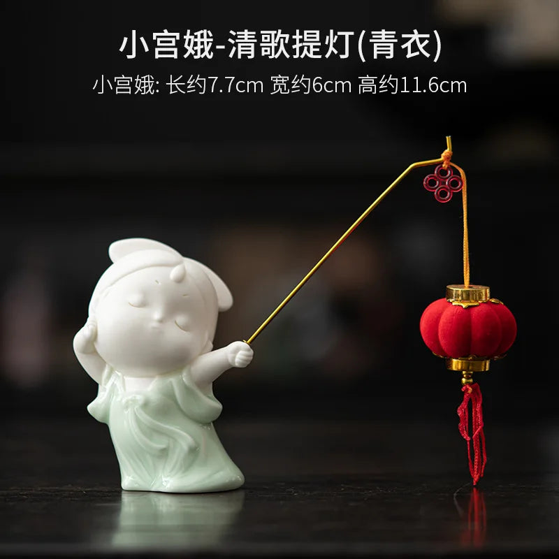 Cute Little Palace Maid Incense Burner Ornament New Chinese Style Ceramic Tang Dynasty Female Living Room Home Oasis Select Lantern qingyi