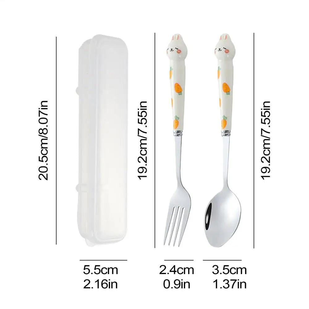 Cute Cutlery Set Cartoon Bunny Stainless Steel Cutlery Kit Mirror Polished Flatware Sets Spoon and Fork Set in Storage Box Oasis Select White