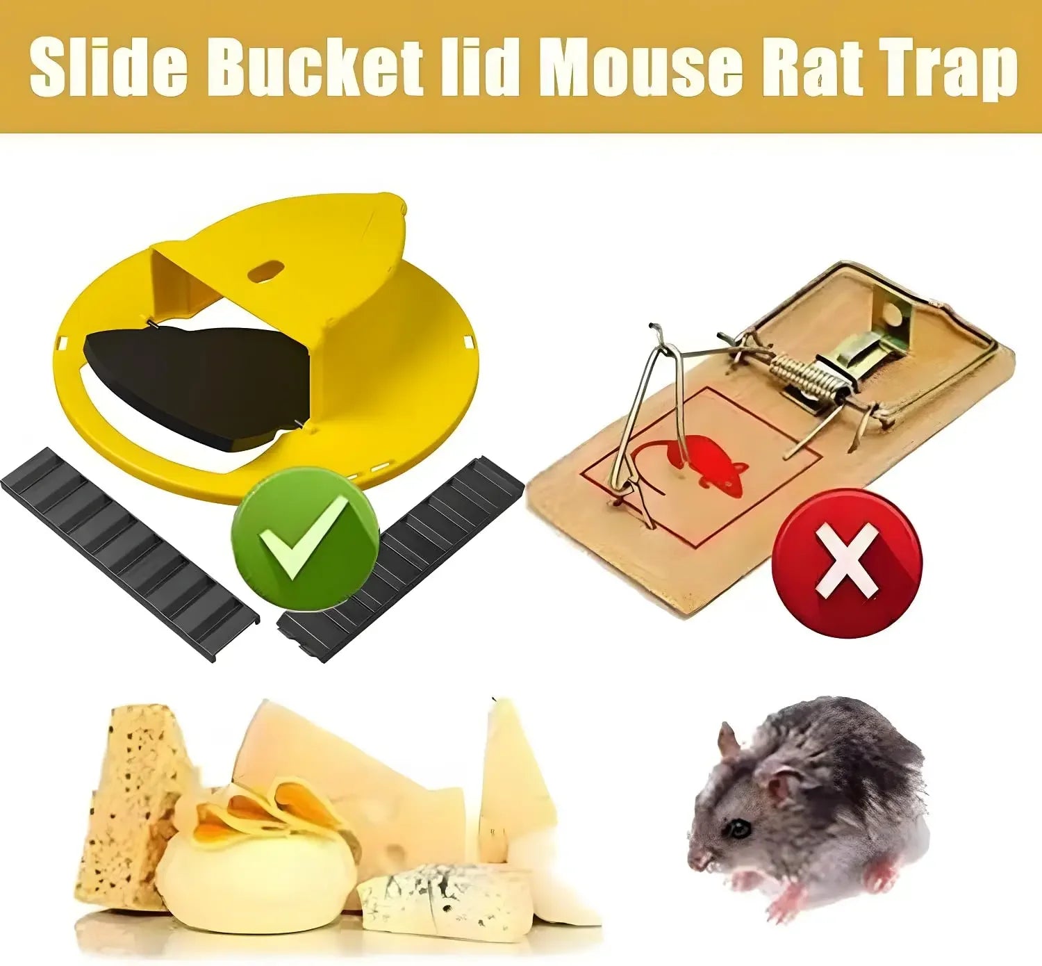Double-end Mouse Trap Bucket Flip Lid -Multi-Catch Auto-Reset Humane or Lethal Rat Trap ABS Material -5 Gallon Bucket Compatible Oasis Select