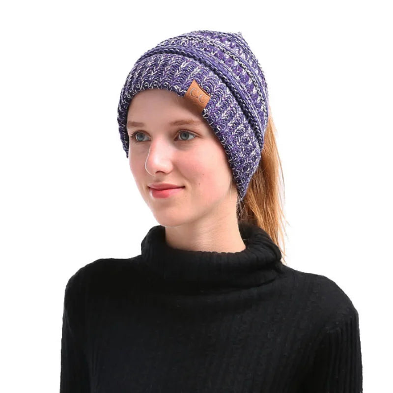 Colorful Knitted Hat, Empty Top, Fashionable Ponytail Hat, Autumn and Winter 3-Color Dome, Casual and Versatile Oasis Select 3