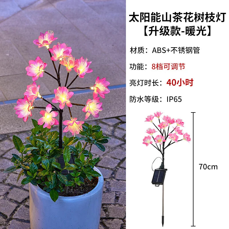 LED Waterproof Solar Simulation Flower Floor Insert Light, Camellia Flower Light, Outdoor Garden Lawn Fiber Optic Flower Light Oasis Select Upgrade warm light 5w
