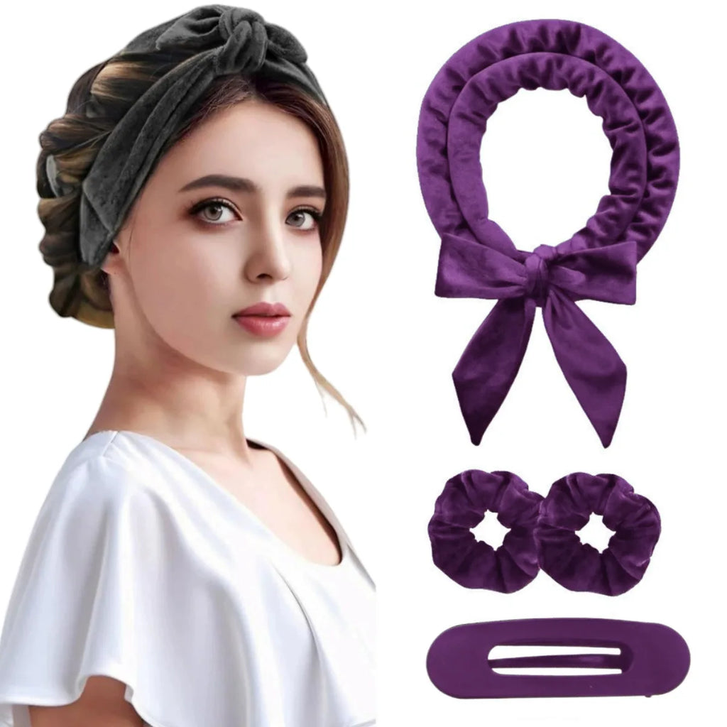 No Heat Hair Rollers Heatless Curling Rod Headband Soft Hair Curler Satin Curlers Curls Sleeping Bonnet Night Cap Styling Tools Oasis Select PURPLE