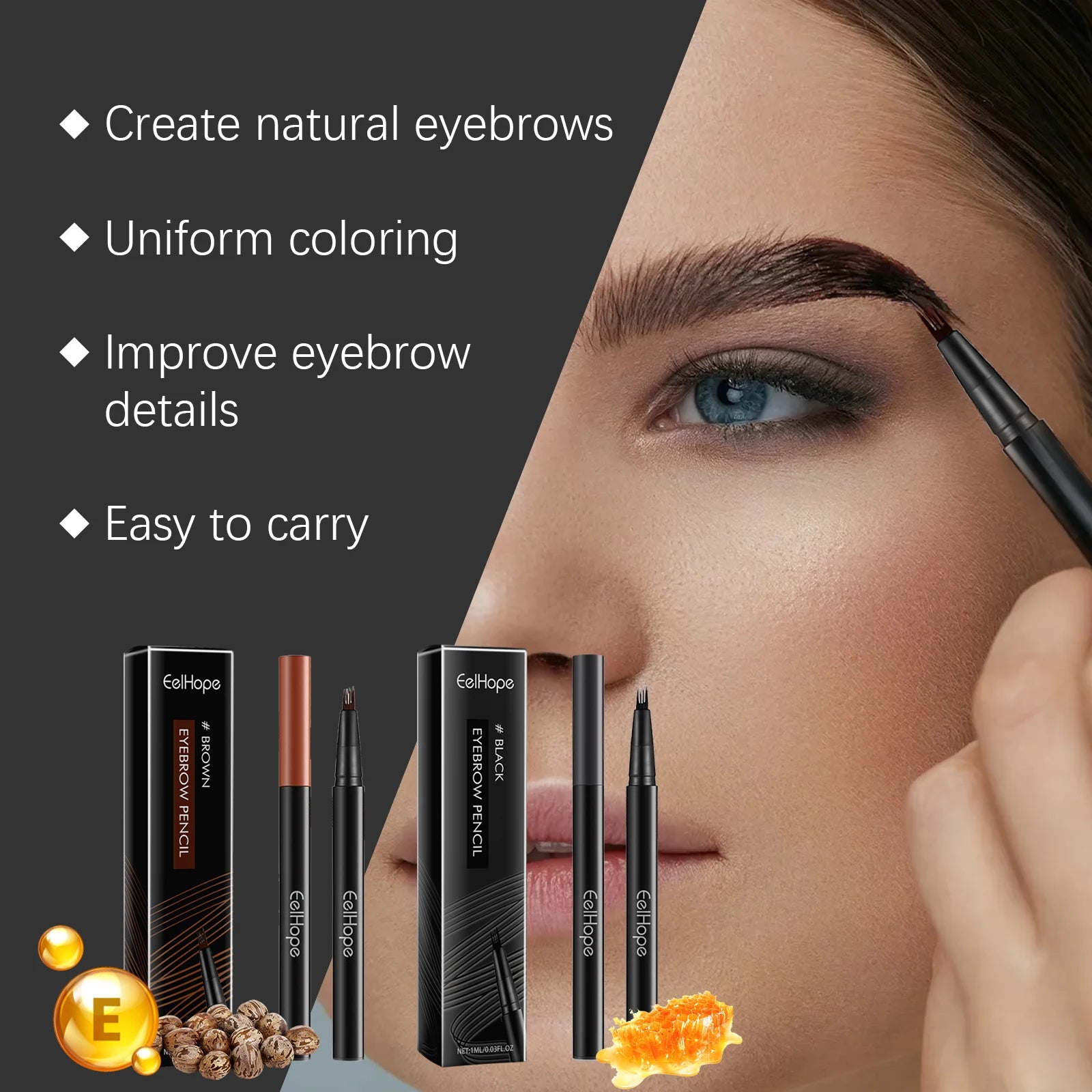Eelhope 4-Pronged Waterproof Eyebrow Pencil – Black & Brown