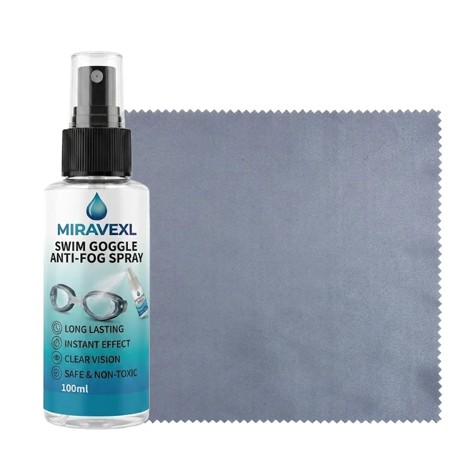 MIRAVEXL Swim Goggles Anti-Fog Spray Defogger Lens Cleaner for Diving Mask Swimming Glasses with Free Cleaning Cloth Oasis Select 1PC