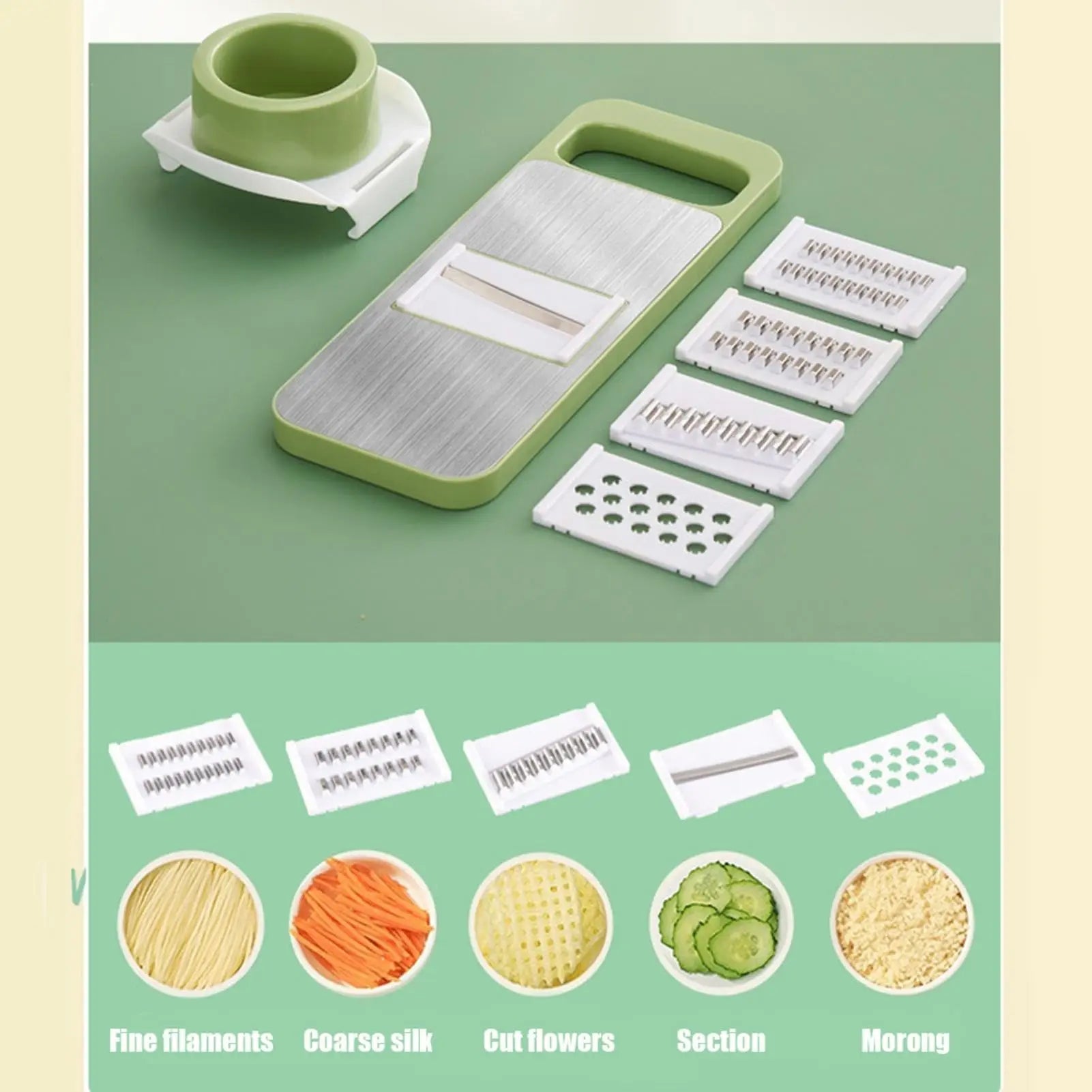 9 in 1 Vegetable Cutter Multi-Functional Potatoes Manually Cut Shred Slicer Grater Kitchenware Acceesories Tools Oasis Select 6pcs-green