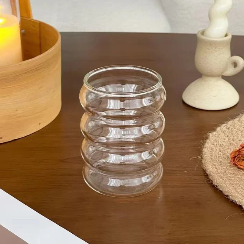 300ML Coffee Mug Creative Glass Cups Vintage Ins Style Heat-Resistant Ripple Drinking Glasses for Juice Glassware Wine Cups Oasis Select
