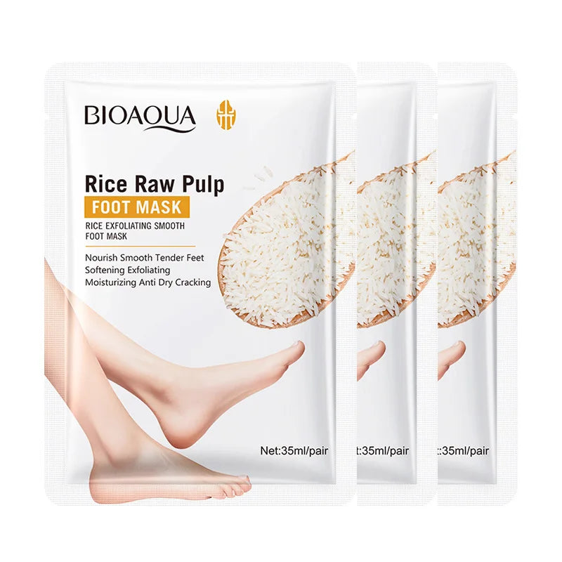 BIOAQUA White Rice Foot Peel Mask – Exfoliate & Moisturize Foot Peel Mask Oasis Select 3pcs