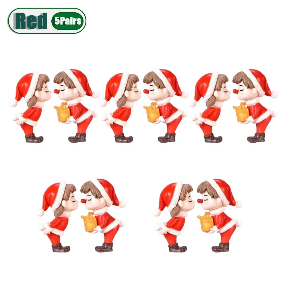 1-20Pairs Mini Christmas Couple Dolls DIY Christmas Decoration Accessories Cute Christmas Couple Dolls Desktop Ornaments Oasis Select Red-5Pairs As Shown