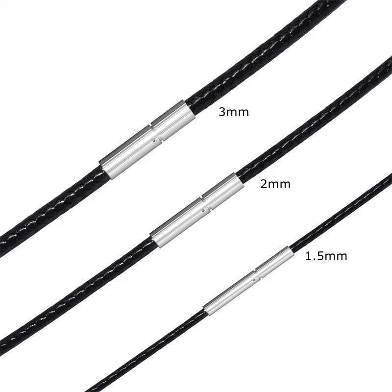 1/1.5/2mm Black Waterproof Leather Cord Necklace Braided Wax Rope Chain Sting With Stainless Steel Clasp for Men Women Jewelry Oasis Select