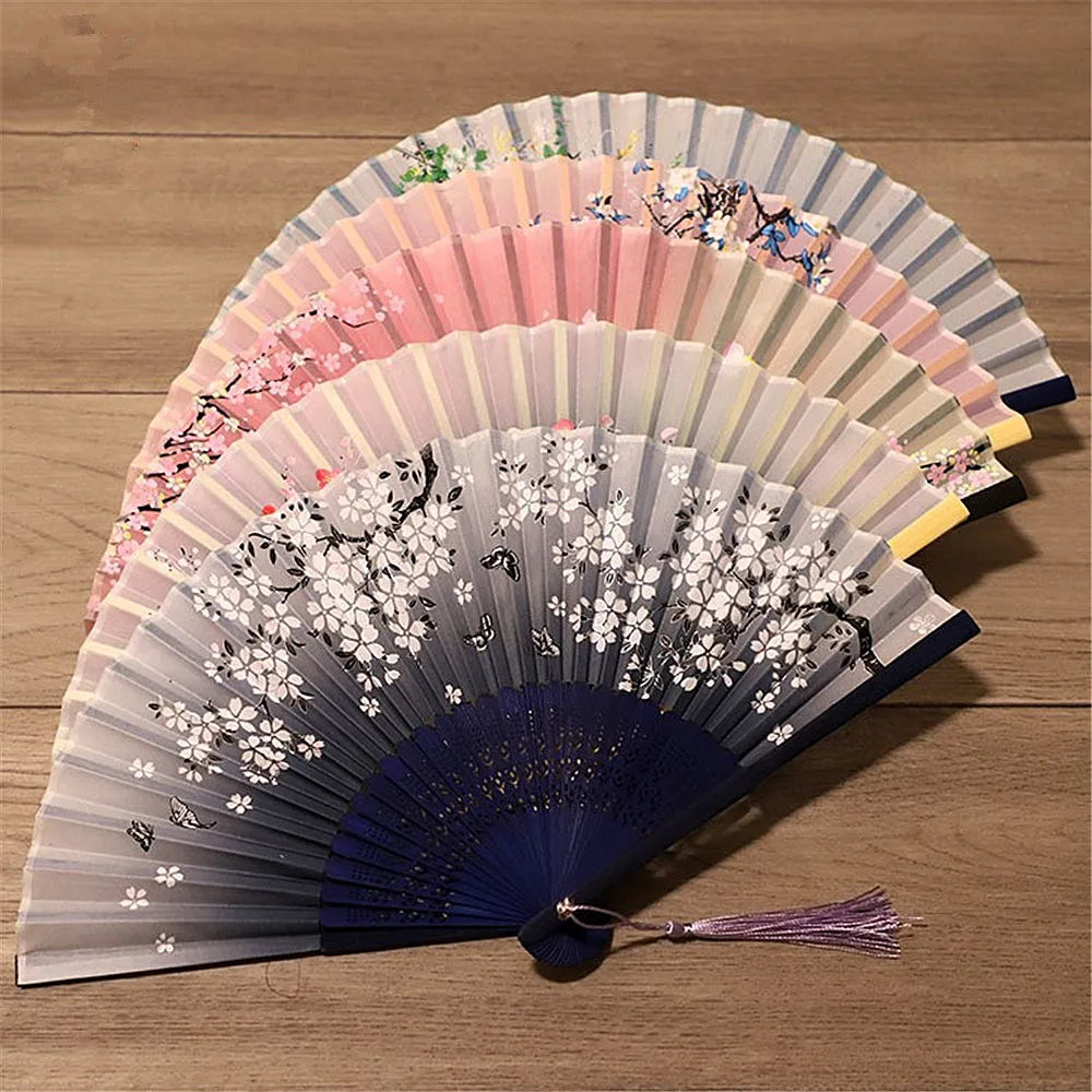 Chinese Engraved Folding Hand Fan Wooden Shank Classical Dance Tassel Fan Wedding Birthday Party Favor Fan Decor Gifts For Guest Oasis Select