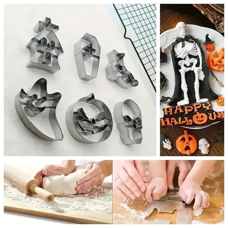 Halloween Sugar Flipping Cookie Mold Stainless Steel Skull Pumpkin Cookie Cutting Cake Mold Baking Utensils Oasis Select