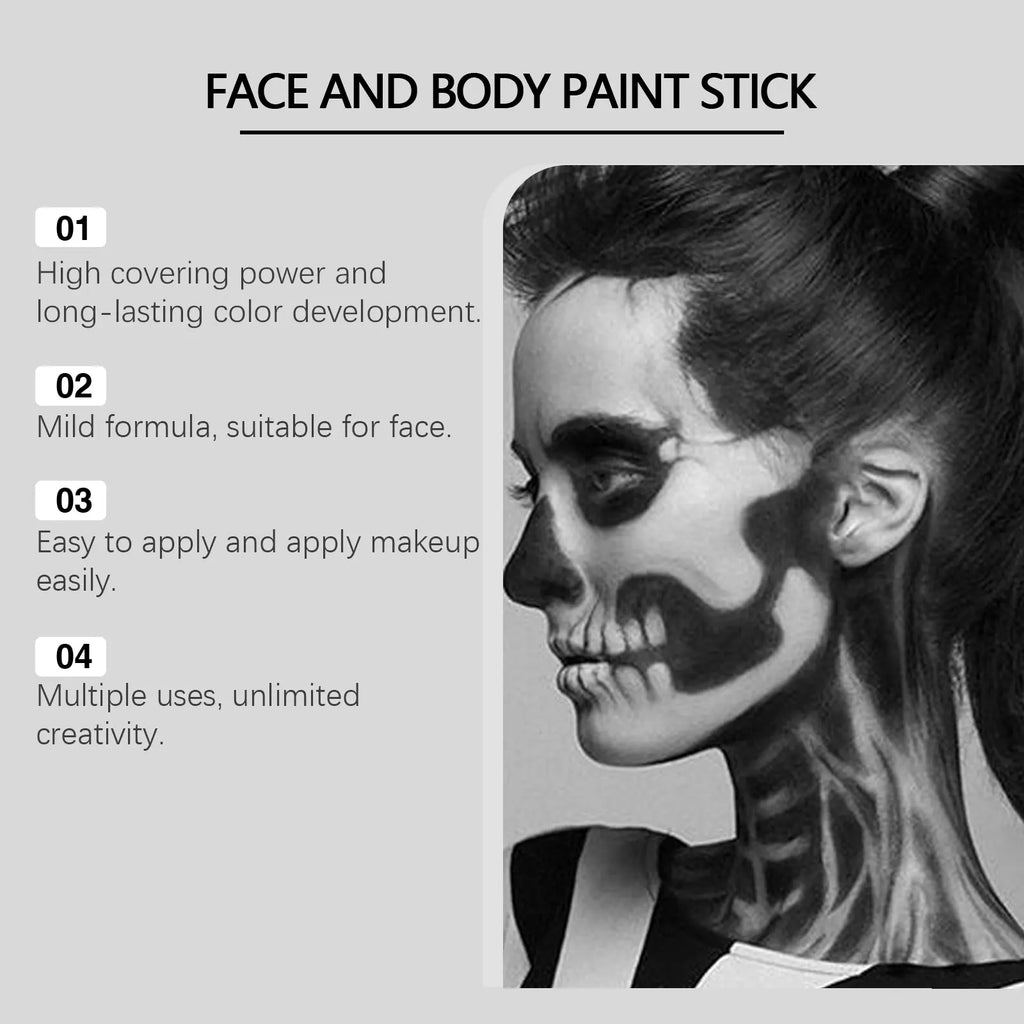 Halloween Black White Face Body Paint Kit Full Coverage Lighweight Foundation Clown Joker Makeup Festive Makeup Accessories Set Oasis Select